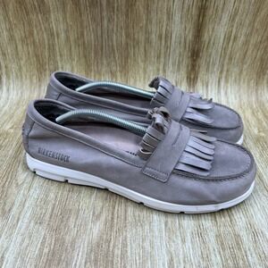 Birkenstock Saitama Loafers Women's Size 9 EU 40 Taupe Grey Leather Fringe